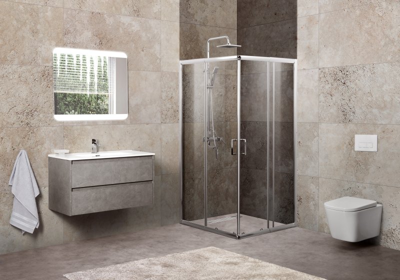 Душевой уголок прямоугольный, хром BelBagno UNIQUE-A-2-85/100-C-Cr