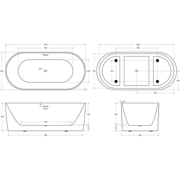 Акриловая ванна BelBagno 170x80 BB411-1700-800 без гидромассажа — изображение 7