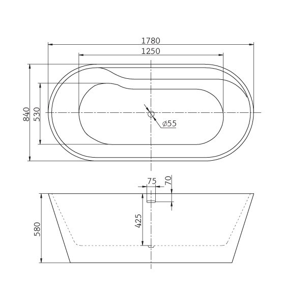 Акриловая ванна BelBagno отдельностоящая, белая 178x84 BB14 — изображение 3