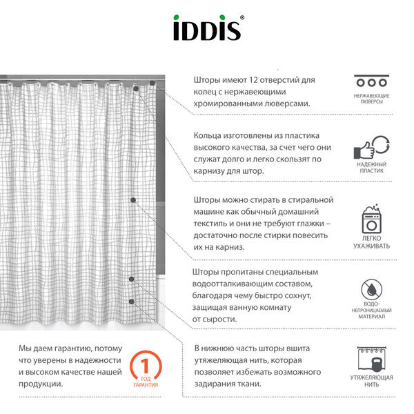 Шторка для ванной комнаты IDDIS Basic 341P20Ri11 — изображение 6