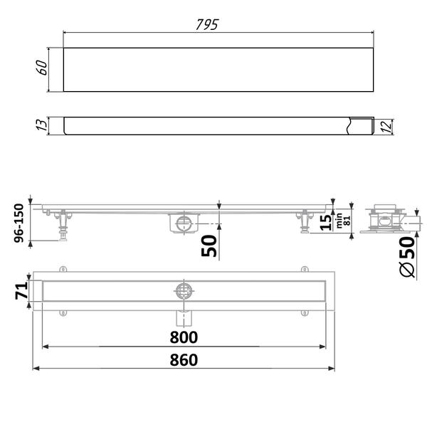 Душевой лоток Timo Standart DP20800-PG20800 хром матовый 80 см — изображение 5