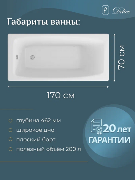 Ванна чугунная Delice Repos DLR 220508 170x70см белый — изображение 6