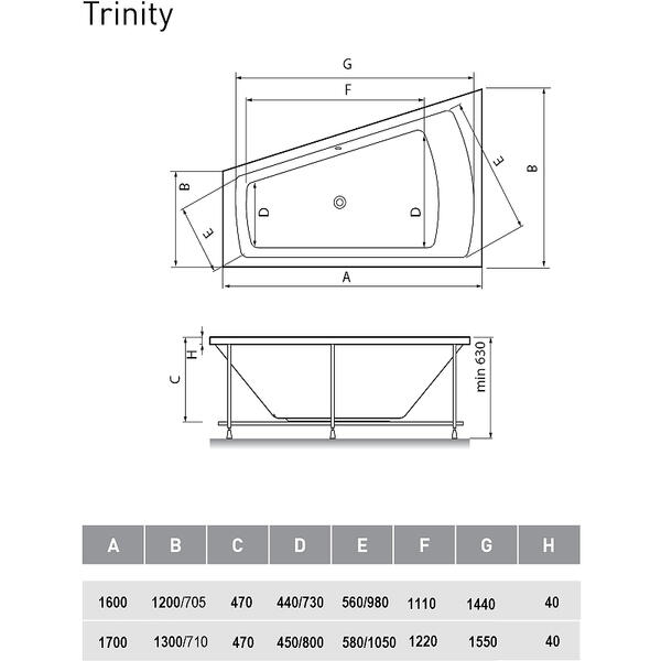 Акриловая ванна Vayer Trinity 170x130 L Гл000006818 без гидромассажа — изображение 8