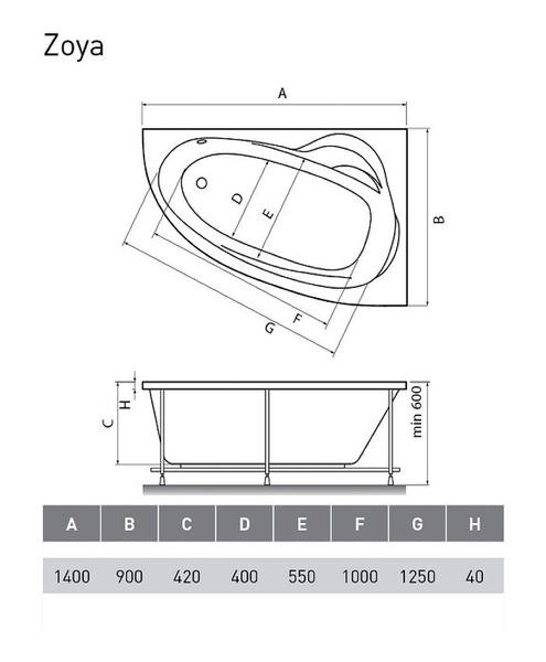 Акриловая ванна Relisan Zoya 140x90 R Гл000001248 без гидромассажа — изображение 4