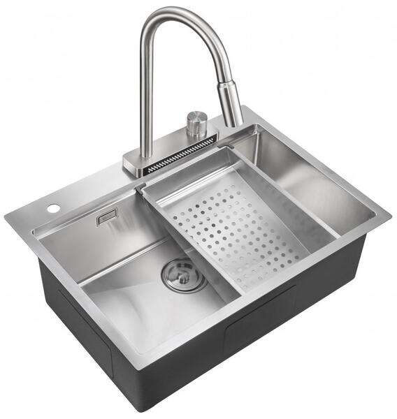 Мойка для кухни Milacio Denia 68 Steel MC.77410 в комплекте со смесителем и коландером нержавеющая сталь