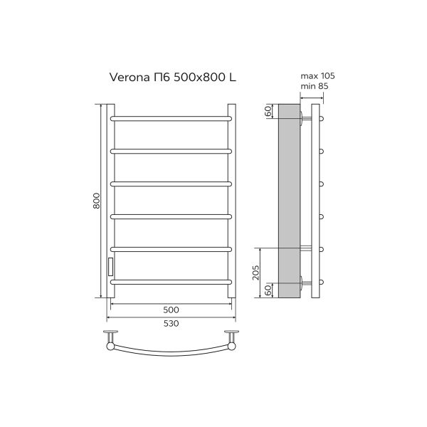 Azario Полотенцесушитель электрический VERONA AZ04758B 500/800 6 секций, диммер слева, черный — изображение 5