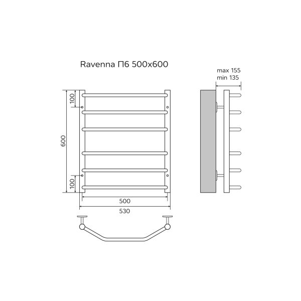 Azario Полотенцесушитель водяной RAVENNA AZ07156 500/600 6 секций, нижнее/диагональное подключение, 1/2, хром — изображение 5