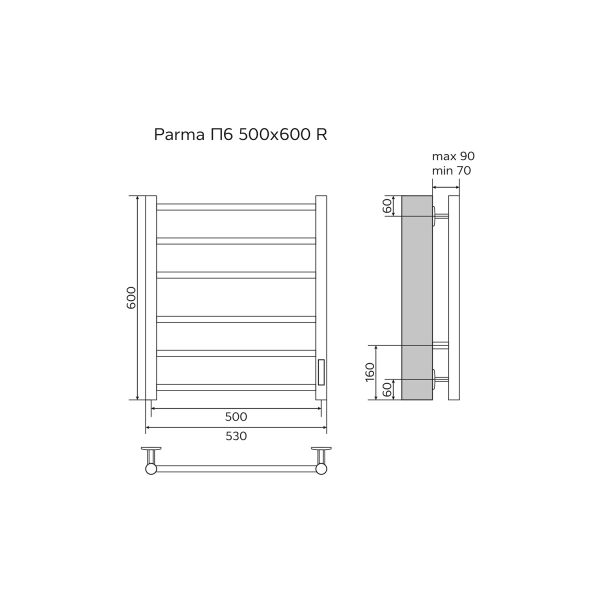 Azario Полотенцесушитель электрический PARMA AZ10856B 500/600 6 секций, тен справа, черный — изображение 5
