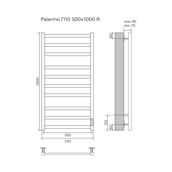 Azario Полотенцесушитель электрический PALERMO AZ83850W 500/1000 квадрат, 10 секций, тен справа, белый — изображение 5