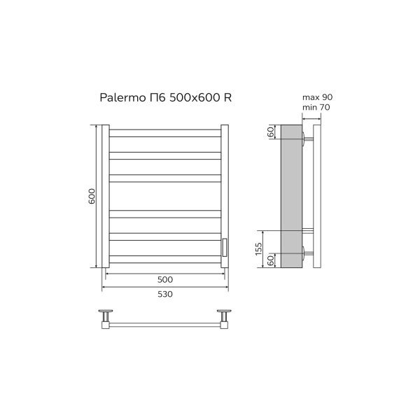 Azario Полотенцесушитель электрический PALERMO AZ83856W 500/600 квадрат, 6 секций, тен справа, белый — изображение 5