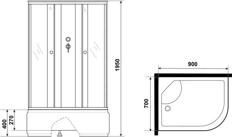 Niagara Душевая кабина Eco E90/70/40L/TN/BK 90x70 см без крыши профиль хром стекло тонированное — изображение 3