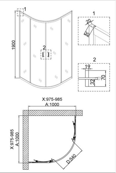 Niagara Душевой уголок NG-6407-08 GOLD 100x100см золото/прозрачное — изображение 2