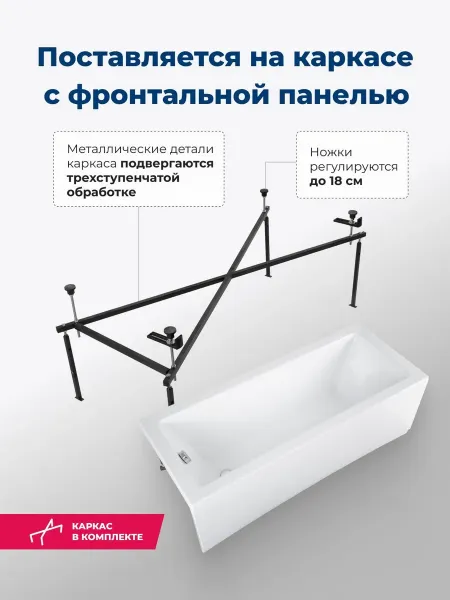 Aquanet Акриловая ванна Grace 347150 170x75 см с каркасом и фронтальной панелью — изображение 9
