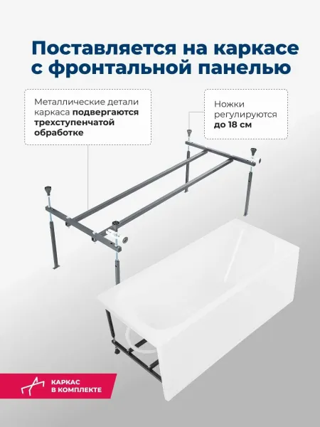 Aquanet Акриловая ванна West 347177 150x70 см с каркасом и фронтальной панелью — изображение 7