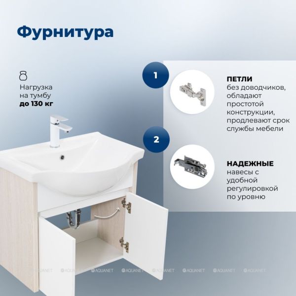 Aquanet Тумба под раковину Сидней 345123 65 см дуб атланта/белый — изображение 7