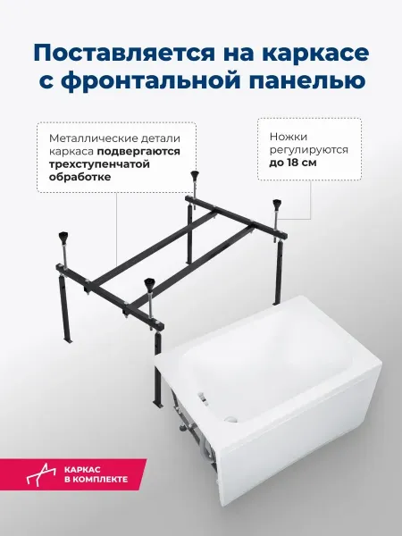 Aquanet Акриловая ванна Seed 347169 100x70 см с каркасом и фронтальной панелью — изображение 7