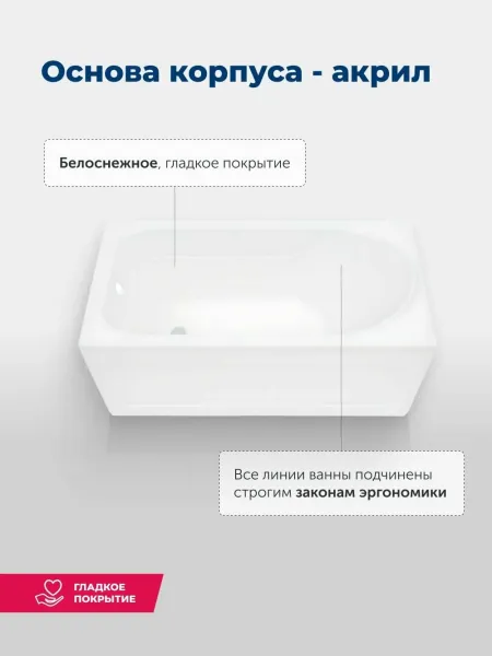 Aquanet Акриловая ванна West 347176 140x70 см с каркасом и фронтальной панелью — изображение 6