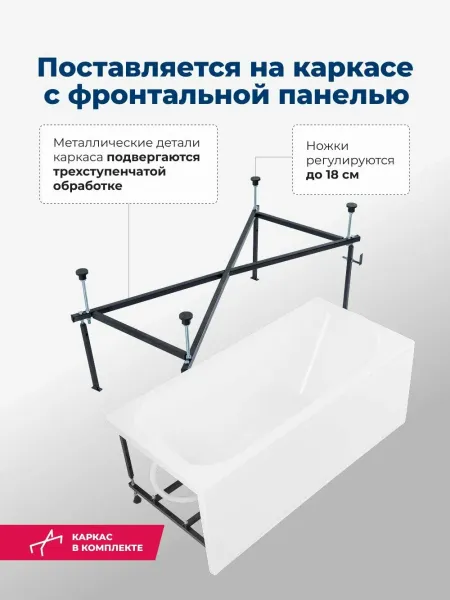 Aquanet Акриловая ванна West 347176 140x70 см с каркасом и фронтальной панелью — изображение 8