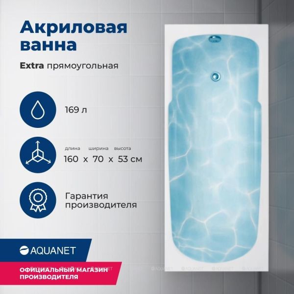 Aquanet Акриловая ванна Extra 255742 160x70 см с каркасом — изображение 4
