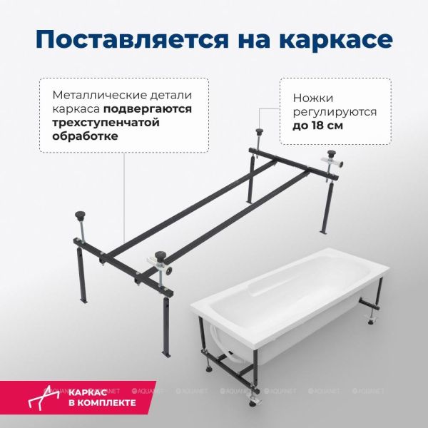 Aquanet Акриловая ванна Extra 255742 160x70 см с каркасом — изображение 6