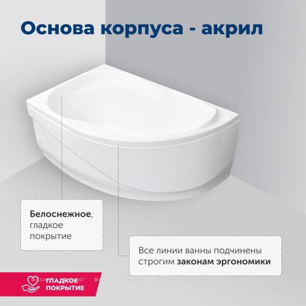 Aquanet Акриловая ванна Graciosa 205325 150x90 см левая с каркасом — изображение 7